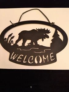 Laser Cut Steel Powdered Welcome Moose Sign - Picture 1 of 2