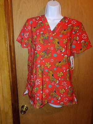 Blusa Médica Scooby Doo Para Mujer con Temática de Navidad Pequeña Nueva con Etiquetas Foto 1 de 3