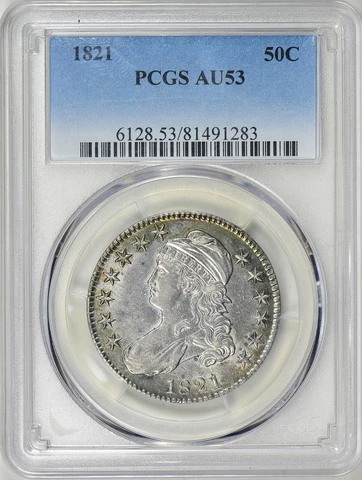 Scarce! ~ 1821 ~ Capped Bust Half Dollar ~ PCGS ~ AU 53 ~ Color Toning ~ $988.88 Cover