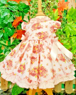 DREAMBABYWEARUK TRAUM 12-18 MONATE BABY MÄDCHEN rosa Blumen Puffball Flatter Rüschen Sommerkleid
