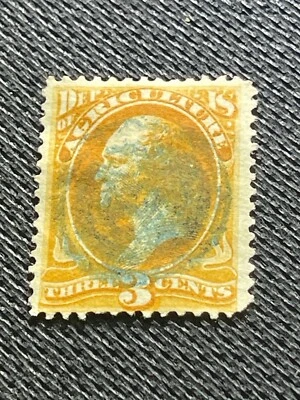 Sello antiguo US SCOTT #O3 Agriculture Revenue Washington Blue Bullseye usado Foto 1 de 2