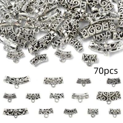 70 piezas Joyería Hágalo Usted Mismo Cuentas de Tubo de Fianza de Plata Aleación Tibetana Columna Dije Conectores Foto 1 de 4