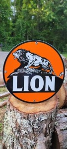 New ListingPorcelain Lion gasoline oil vintage style advertising gas pump enamel sign