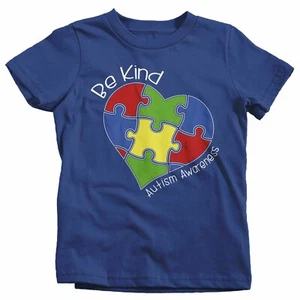 Kids Be Kind T-Shirt Autism Awareness Shirts Puzzle Heart Autistic Awareness TSh - Picture 1 of 16