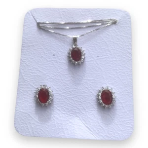 Collana + Orecchini Principessa in argento 925% Rubini e Brillanti - Foto 1 di 2