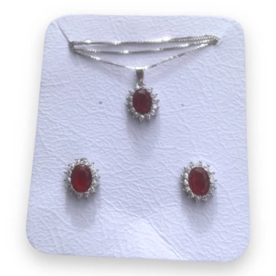 Collana + Orecchini Principessa in argento 925%  Rubini e Brillanti - Immagine 1 di 3