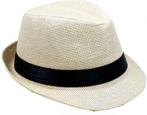 KID FEDORA HAT - STRAW KID UNISEX FEDORA PANAMA TRILBY HAT - Picture 1 of 8