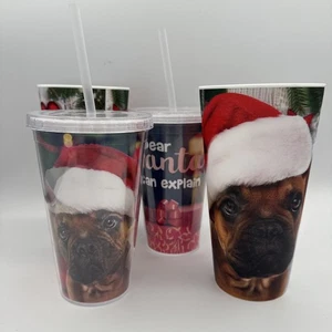 Weihnachten Hund Santa Becher 5er Set Tassen Deckel Strohhalme BPA frei Urlaub 16-22 Unzen - Bild 1 von 5