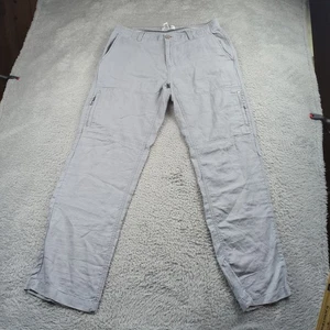 Calvin Klein Hose Herren 33x32 grau 100% Leinen Reißverschluss Cargo Freizeit Flow Outdoor - Bild 1 von 18