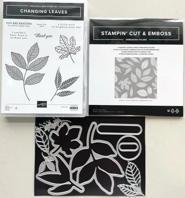 Stampin' Up! Juego de sellos, troqueles y carpetas de estampado de hojas cambiantes - Gracias Foto 1 de 2