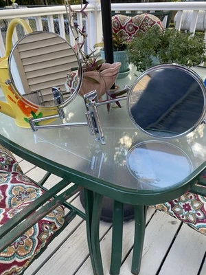 2 Double-Sided Wall Mount Swivel Makeup/Shaving Mirror w Extendable Arm NEW - Image 1 of 4