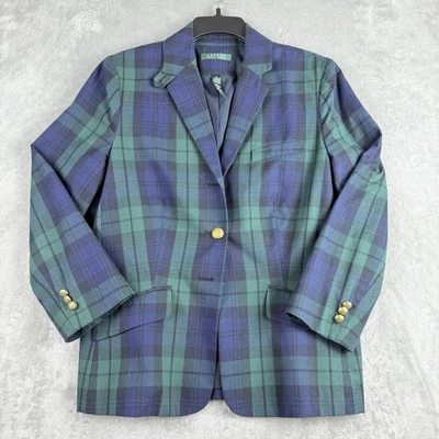 Chaqueta Blazer Lauren Ralph Lauren 14 Verde Marino Tartán Cuadros Academia Preppy Foto 1 de 4