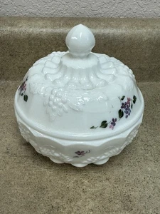Vintage Fenton Milk Glass Covered Candy Dish Hand Painted Violets in the Snow - Picture 1 of 6