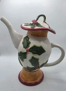 Southern Living at Home "Very Merry" Ceramic Teapot W/Holly Design Retired Mint - Picture 1 of 10