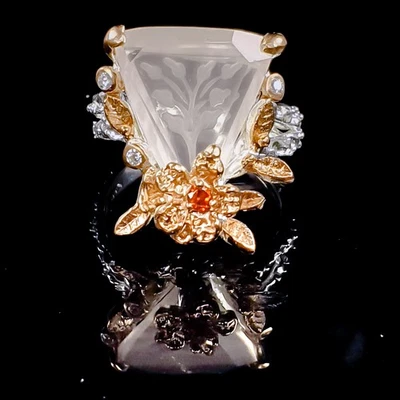 Anillo de cuarzo rosa natural no mejorado de plata de ley 925 talla 8,5/B-R1691 Foto 1 de 4