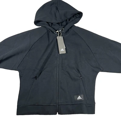 Adidas Mujer S Negro Cremallera Completa Bolsillos Rendimiento Deportivo Sudadera con Capucha Nueva con Etiquetas Foto 1 de 4