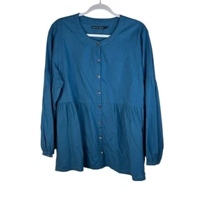 Gudrun Sjödén Teal Button Peplum Blouse L - Picture 1 of 9