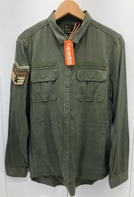Superdry Camisa Botón Frontal Mujer 10 Bolsillos Militares Utilidad Parche Bordado Foto 1 de 4