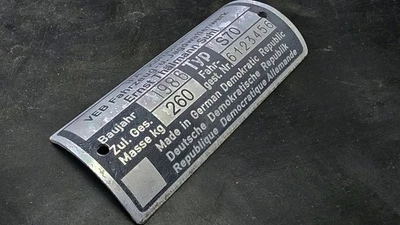 PBTECHNICS SIMSON IFA VEB Typenschild S70 260kg auch mit Zusatz nach Kundenwunsch graviert