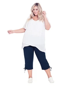 Avenue Women's Plus Size Cotton Cinch Capri - Picture 1 of 23