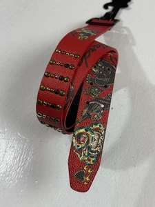 Ed Hardy Men Size 38 Panther Print Red Belt With Rivet Studs New - Picture 1 of 6