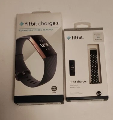 Fitbit Charge 3 Fitness Activity Tracker HR Monitor Rose Gold Bundle WORKS - Image 1 of 4