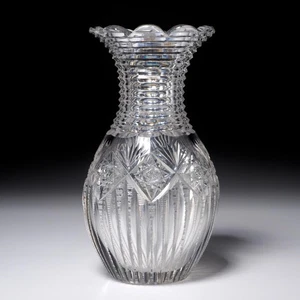 Vintage American Brilliant Period ABP Cut Crystal Clear Glass Vase 9.75in h - Picture 1 of 7