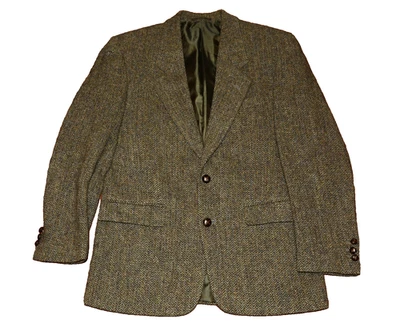 Vintage BHS HARRIS TWEED Green & Brown Wool Country Jacket Mens Small 36R REPAIR - Image 1 of 4