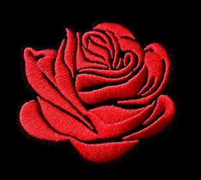 IRON ON PATCH APPLIQUE - red/black Rose Flower 3 x 2+5/8 inch - Image 1 of 4