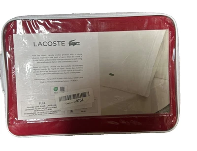 Juego de sábanas completas lisas Lacoste percal 100 % algodón chile rojo nuevo Foto 1 de 2