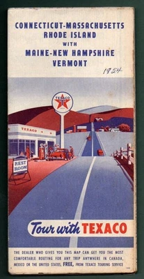 NEW ENGLAND STATES – HIGHWAY & ROAD MAP – 1954 – TEXACO OIL COMPANY - Image 1 of 3