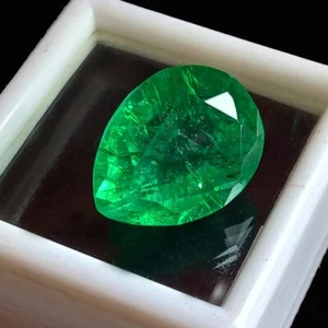 Natural Green COLOMBIAN Emerald Pear Cut CERTIFIED Loose Gemstone 9.95 Ct - Picture 1 of 9