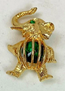 Broche de elefante tono dorado de 2" con piedra verde en un tronco vientre enjaulado #22A - Imagen 1 de 7