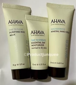 Lot Of 3 AHAVA Purifying Mud Mask Essential Day Moisturizer & Mineral Hand Cream - Picture 1 of 4