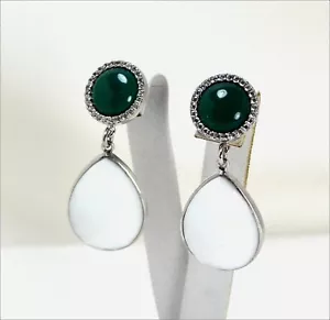 Pendientes De Plata 925 Con Ágata Verde Y Gotas De Ágata Blanca AGHT 0604 - Imagen 1 de 3