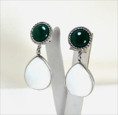ORECCHINI IN ARGENTO 925 CON AGATA VERDE E GOCCE DI AGATA BIANCA AGHT 0604 - Immagine 1 di 3