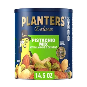 PLANTERS Deluxe Mixed Nuts 14.5oz Pistachios Almonds Cashews Snack Canister - Picture 1 of 7