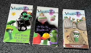 VeggieTales VHS Episode 2,3,5 Lot 3 1990’s Dave Giant Pickle R U My Neighbor - Foto 1 di 7