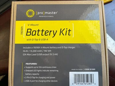Kit Batería/Cargador ProMaster Montaje en V 190Wh con D-Tap y USB-A, (Modelo 61285) Foto 1 de 4