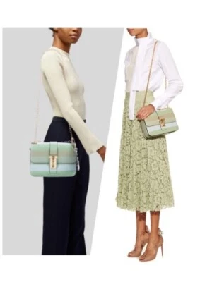 Bolso de Hombro VALENTINO Rockstud Mediano Rayas Cuero Verde Foto 1 de 4