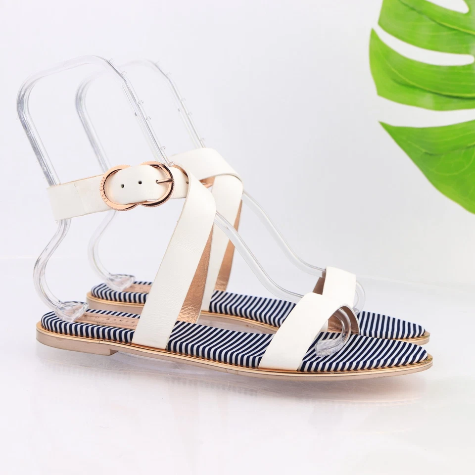 Ted Baker Mujer Qeredas Sandalia Talla 40.5 10 Cuero Blanco Correa al Tobillo Zapato Plano Foto 1 de 4