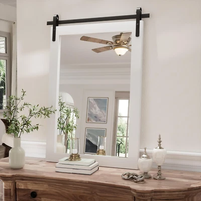 Farmhouse Bathroom Mirror, White Rustic Square Mirror for Wall Wood Framed Vanit - Image 1 of 4