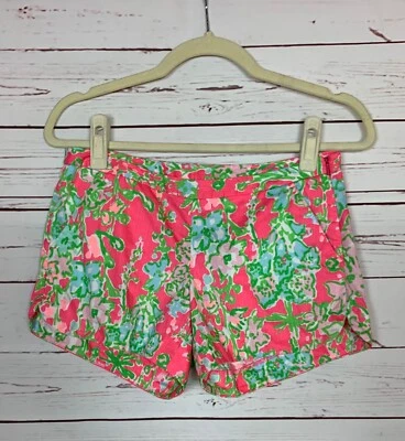 Shorts curtos fofos femininos Lilly Pulitzer tamanho 00 rosa verde floral primavera verão - Imagem 1 de 4