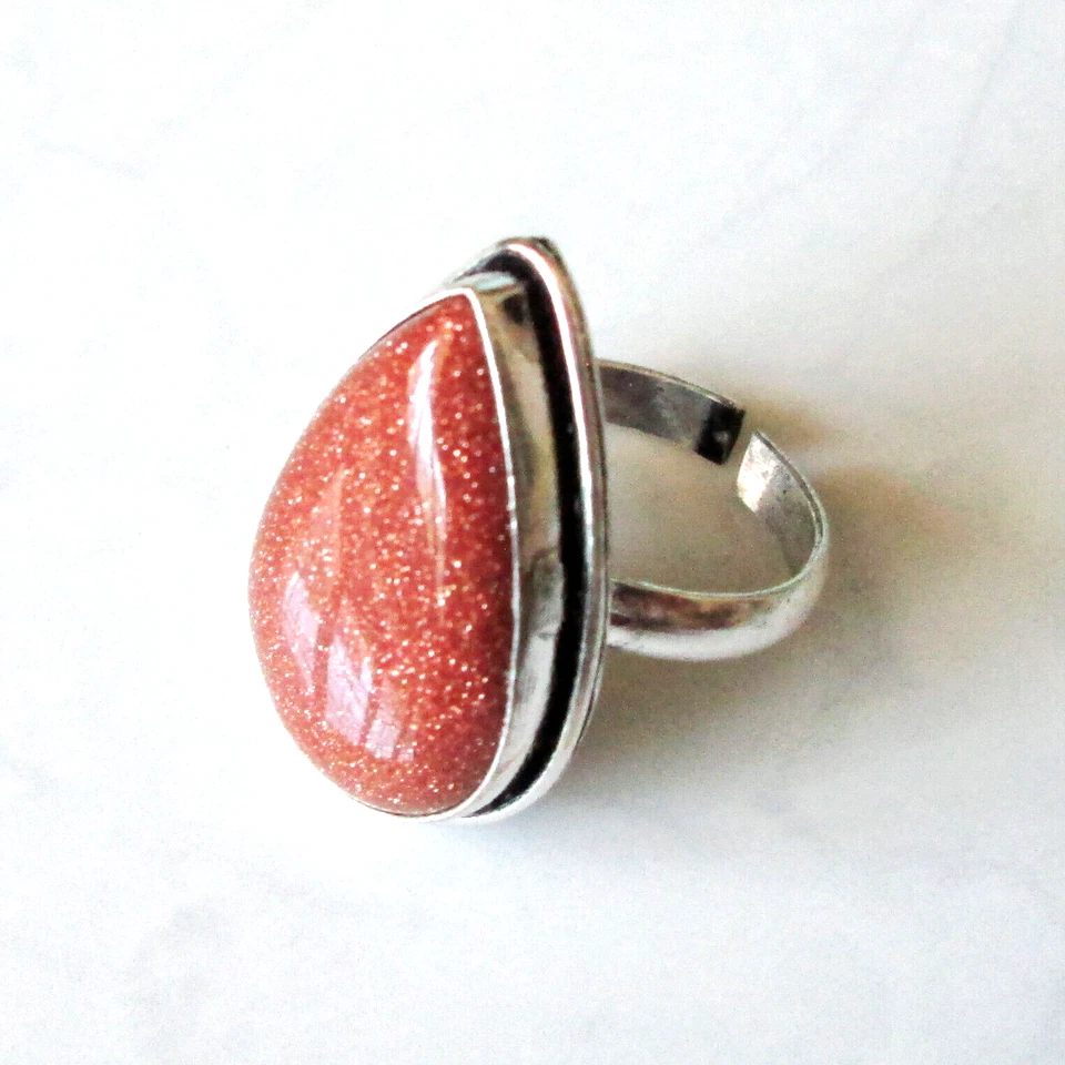 Sun stone handmade gemstone 925silver overlay unisex adjustable ring jewelry - Image 1 of 4