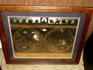Framed Blaeu Wall Map Gold Foil Nova Totivs Terrarom Sive Novi Orbis Tabvla Nice - Picture 1 of 16