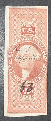 Travelstamps: US Revenue Stamps Scott #R91A $5 Mortgage Used Pen Cancel - Image 1 of 4
