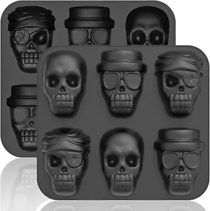 HKNMTT Halloween Silicone Molds for Baking Extra large, 6 Cavities 3D Skull Cake - Picture 1 of 6