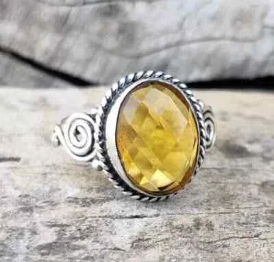 925 Sterling Silver Handmade Citrine Gemstone Statement Woman Ring All Size R270 - Image 1 of 4