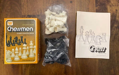 Vintage Whitman Chessmen 32 Chess Pieces Staunton Design 1974 Black White #4690 - Image 1 of 4