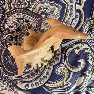 Hand Carved Dolphin Mounted On Burl Drift Wood Marine Life Nautical Wooden Brown - Picture 1 of 14